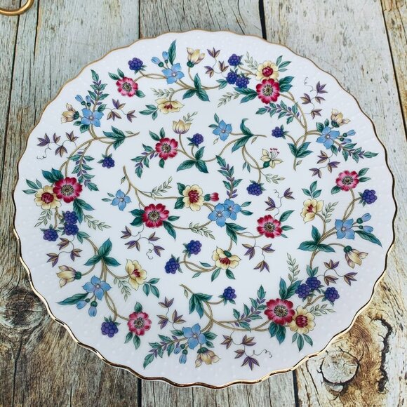 Andrea By Sadek WILD FLOWER Scallop Porecelain Gold Trim Cake Plate Server Set - Picture 4 of 8